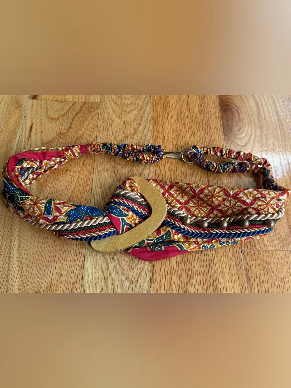 Multicolor Boho Fabric Belt with Gold Accent